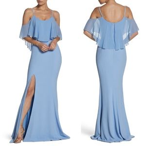 DRESS THE POPULATION Cold Shoulder Side Slit Gown